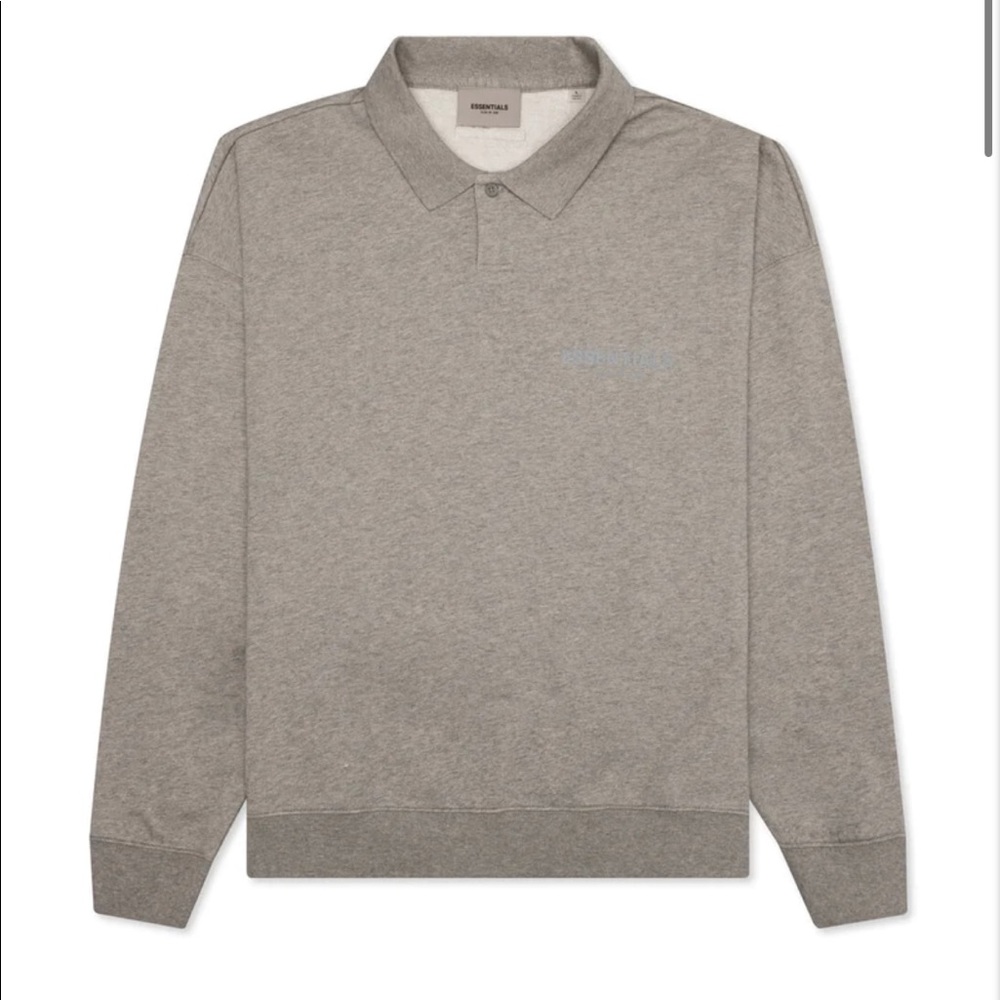 FEAR OF GOD ESSENTIALS L/S POLO - DARK HEATHER OATMEAL